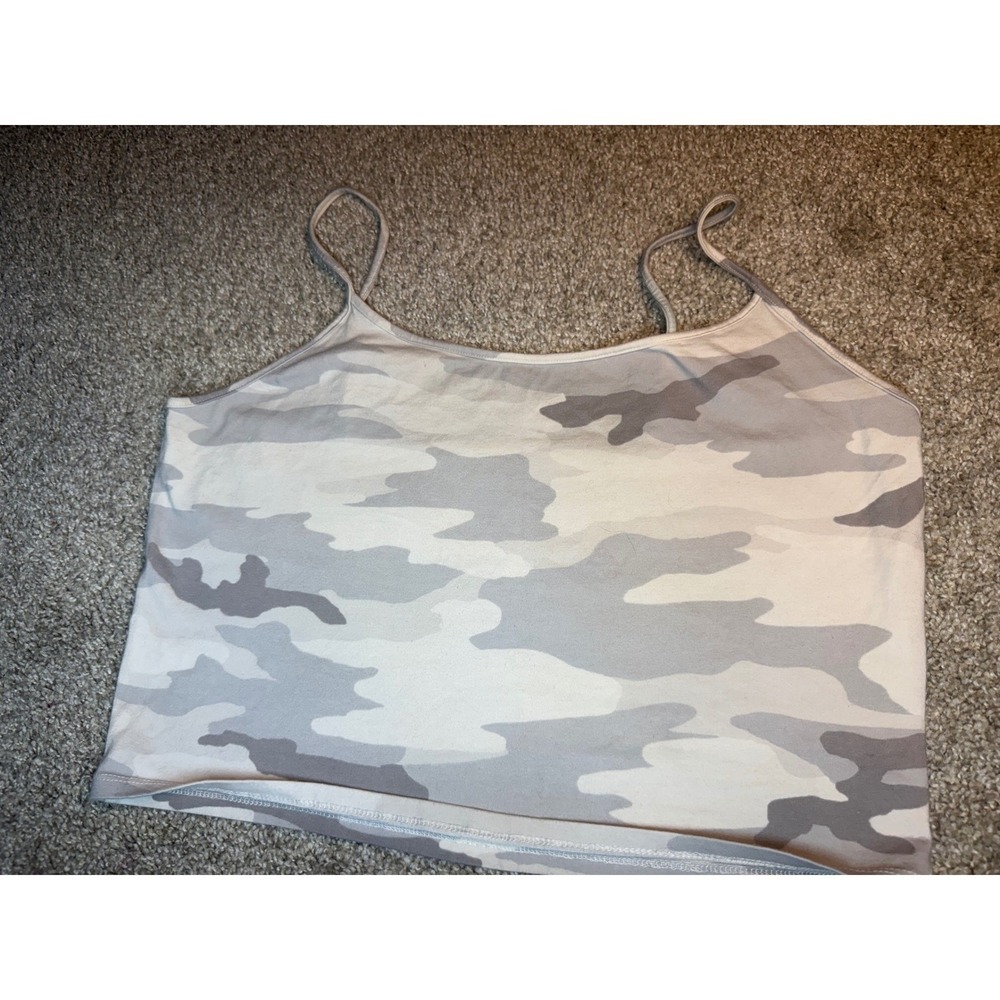 American Eagle Camo Cropped Cami Tank Top Grey White Camouflage XL